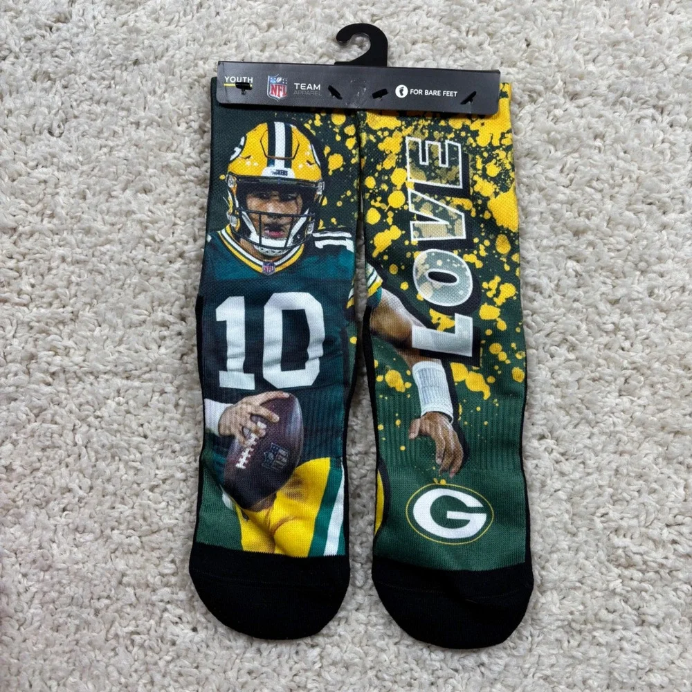 Youth Green Bay Packers Road Warrior Love Socks NFL Team‎ Apparel Size XL